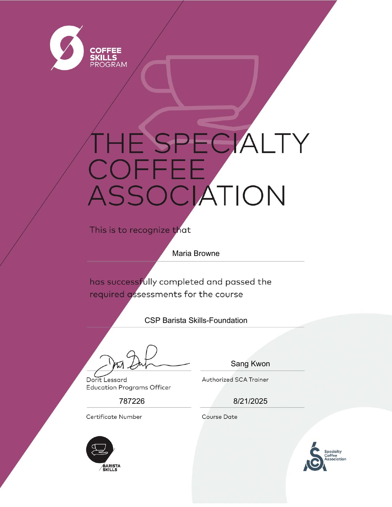 Barista Skills — Foundation certificate