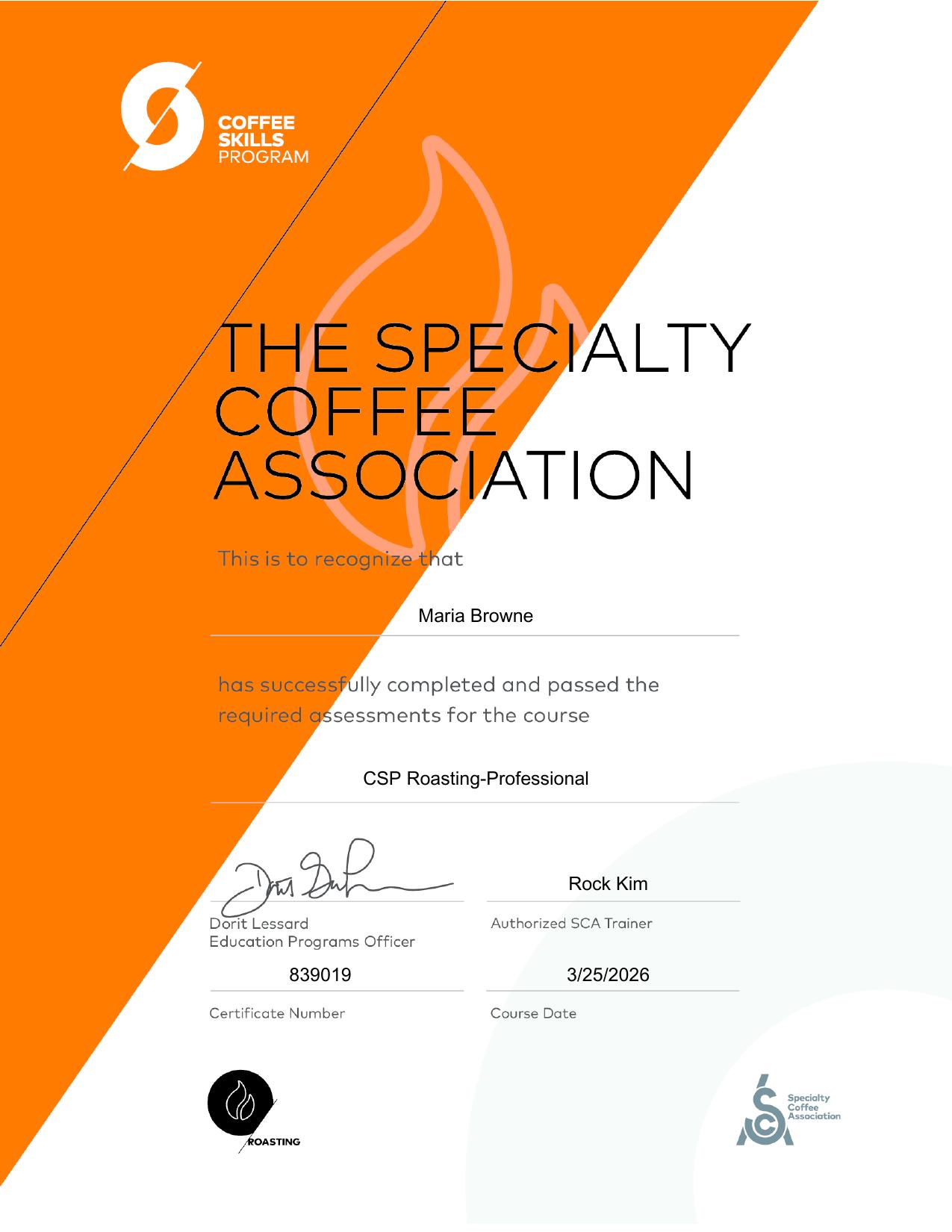 Roasting — Professional certificate